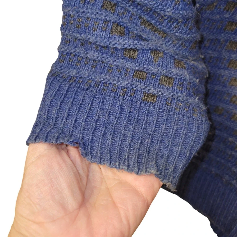 Vintage Forum Made in Italy Blue Wool Blend Geometric Textured Sweater Mens S